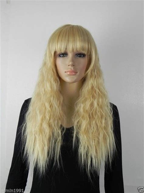 Peluca Perruque New Stylish Long Blonde Curl Womens Made Hair Wigs On