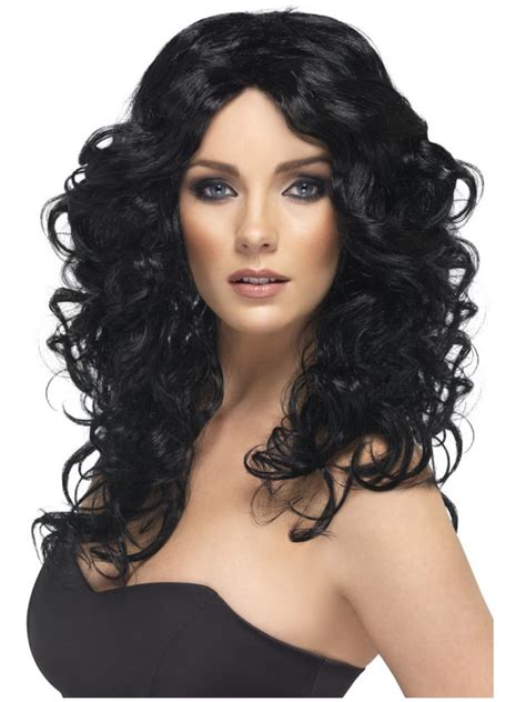 adult s womens glamour long black curly wig costume accessory