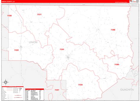 Union County La Zip Code Wall Map Red Line Style By Marketmaps Mapsales