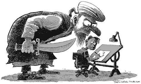 Muhammad with a short sabre and a black bar censoring his eyes. Some prophet muhammad cartoons - Cartoons 69