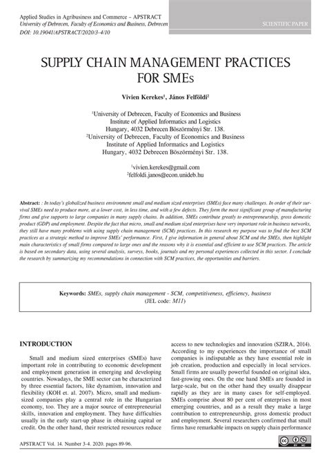 Pdf Supply Chain Management Practices For Smes