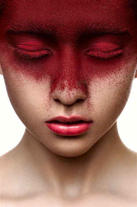 Red Color Makeup On Face Of Beauty Girl With Pink Lips On Behance