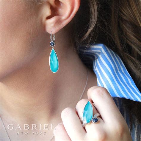 925 Sterling Silver Sapphire Earrings With Turquoise Rock Crystal