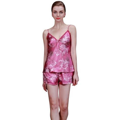 Womens Sexy Satin Silk V Neck Lace Pyjamas Sleepwear Pajamas Tops