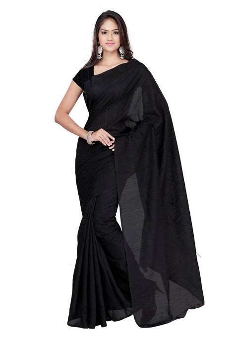 A plain saree and a designer or embroidered blouse are all you need to look like a million bucks. Buy Black Plain silk saree with blouse Online