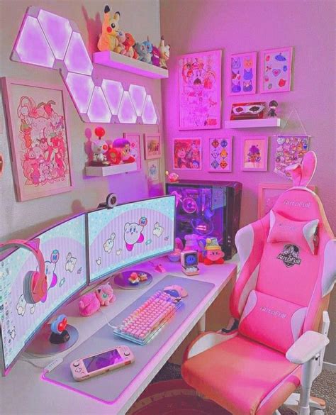 Pink Gaming Setup Inspo Dont Steal My Pins 💋 Gamer Room Kawaii