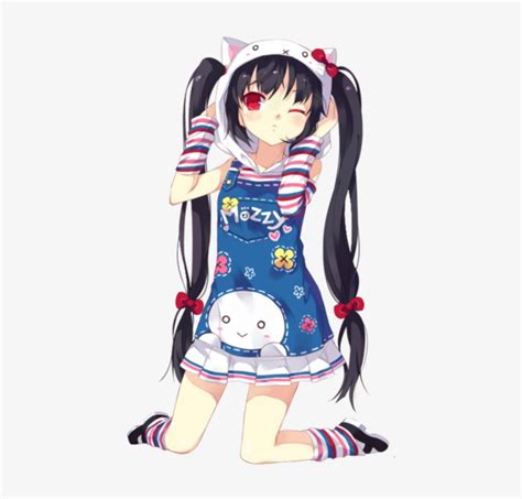 Anime Girl With Red Eyes Black Twintail Hair Pangya Kooh Transparent