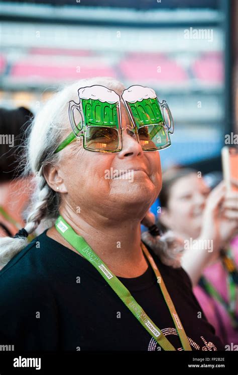 A Woman Wearing Beer Glasses Goggles At The Cma Music Festival In Nashville Tennessee Stock