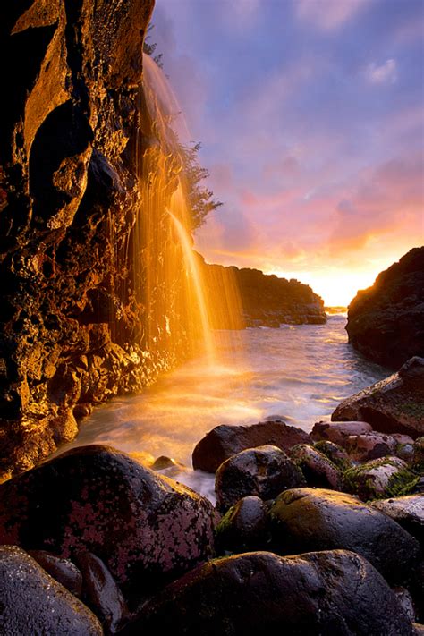 ~~queens Bath Waterfall Sunset Kauai Hawaii By Cornforth Images