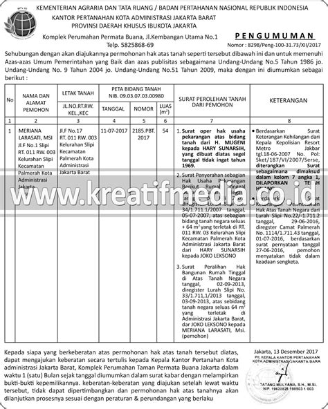 Pemasangan Iklan Pengumuman Surat Kabar Media Cetak ...