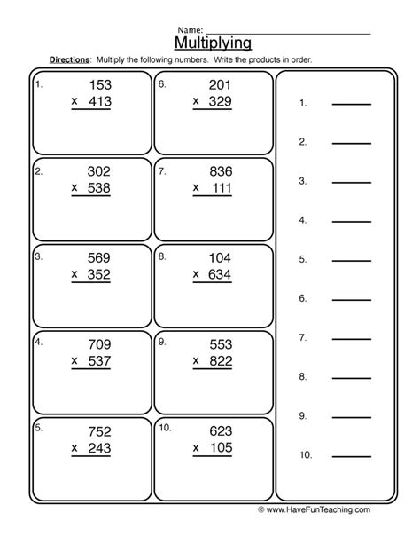 Common Core 2 Digit Multiplication Worksheet