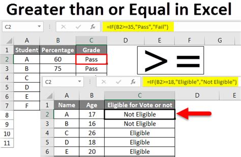 Excel Greater Than Or Equal