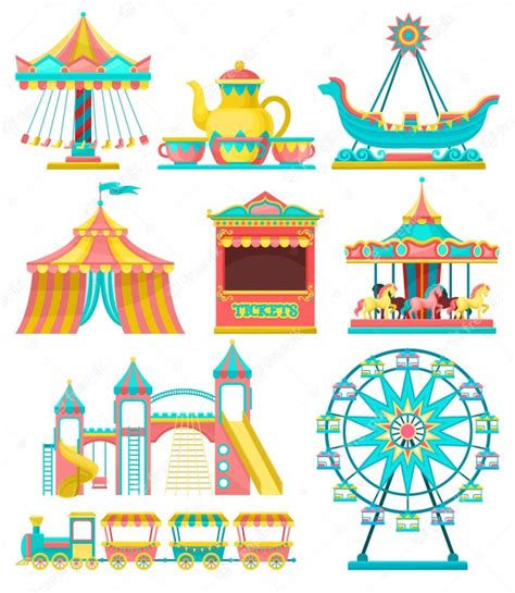 Conjunto de elementos de diseño del parque de atracciones, carrusel ...