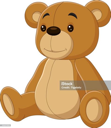 Cartoon Cute Teddy Bear Sitting Isolated On White Background Stock