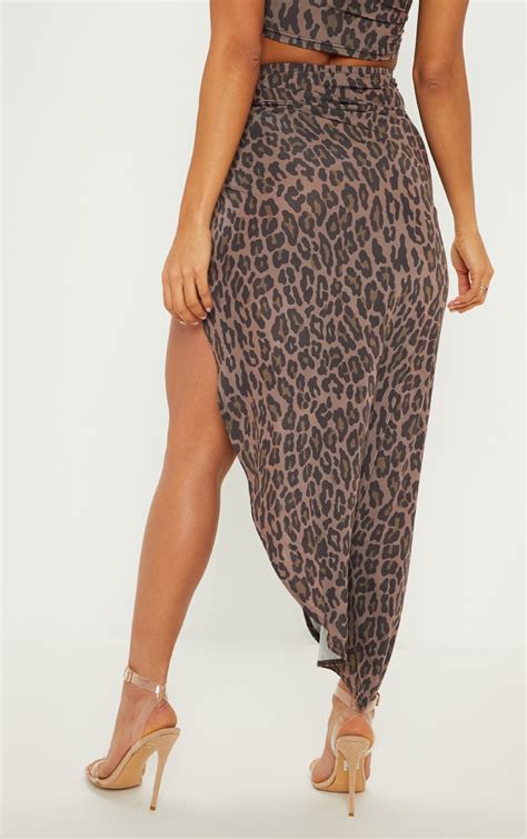 Brown Leopard Print Ruched Maxi Skirt Prettylittlething