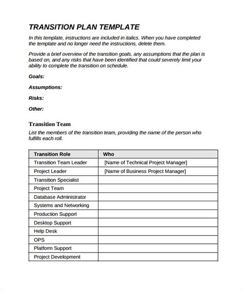 Transition Plan Template 9 Download Documents In Pdf
