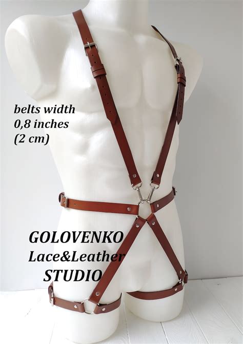 Mens Full Body Leather Harness Brown Genuine Leather Etsy