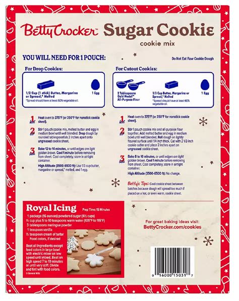 Betty Crocker Sugar Cookie Mix Instructions