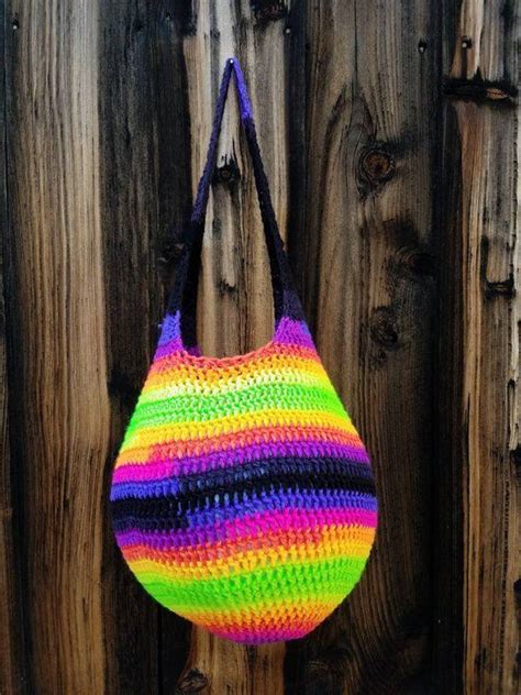 Neon Striped Crochet Hobo Bag 80s Inspired Crochet Shoulder Etsy