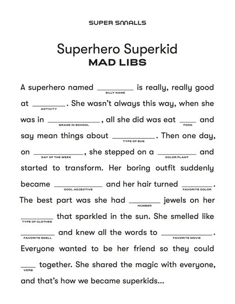Mad libs printables give teens the chance to create an original story, brush up on parts of speech, and have a little fun with friends. Fun Indoor Activities for Kids | Super Smalls in 2020 ...
