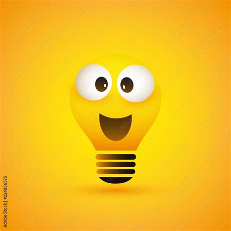 Smiling Light Bulb Emoji With Pop Out Eyes Simple Shiny Happy