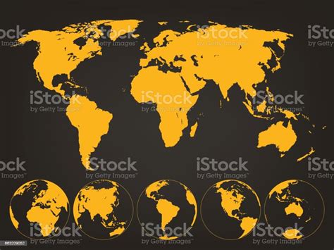 Mappa Del Mondo Con Globi Mappa Infografica Vettore Immagini