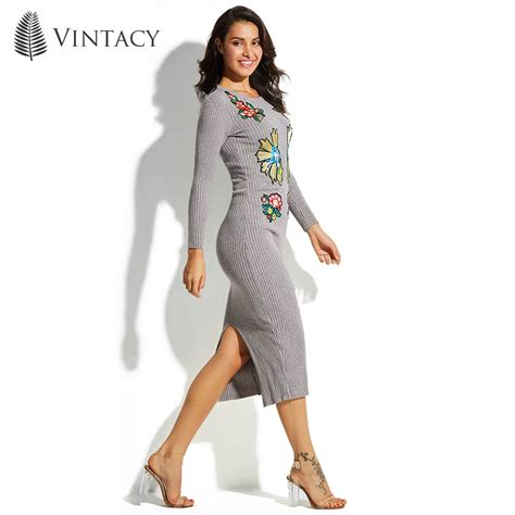 buy vintacy women s sweater dress bodycon knitted pullover round neck gray 2018