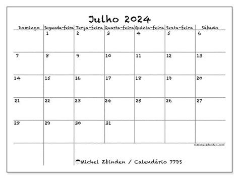 Calendário De Julho De 2024 Para Imprimir “54ds” Michel Zbinden Br