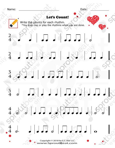 Free Printable Rhythm Counting Worksheets Music Math Reptiklo
