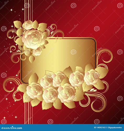 Red Background With Golden Roses Stock Vector Illustration Of Flavor
