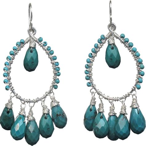 Hammered Drop Hoops With Turquoise Aphrodite Etsy