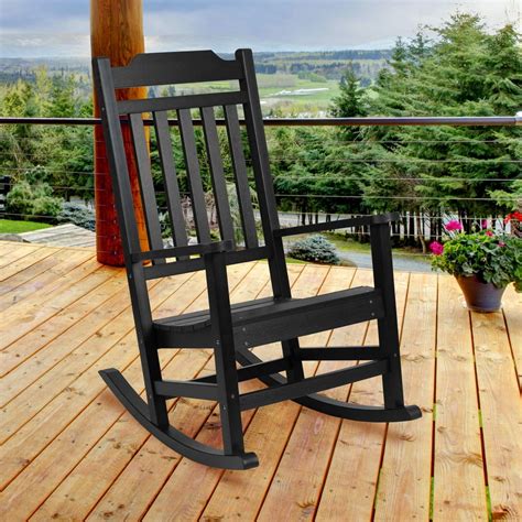 All Weather Poly Resin Rocking Chair In Black Patio And Backyard