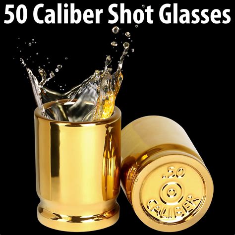The Original 50 Cal Shot Glass Set Of 2 Shot Glasses Shaped Like 50 Caliber Bullet Casings