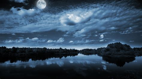 Night Sky Moonlight Romantic Cloud Reflection Night Full Moon