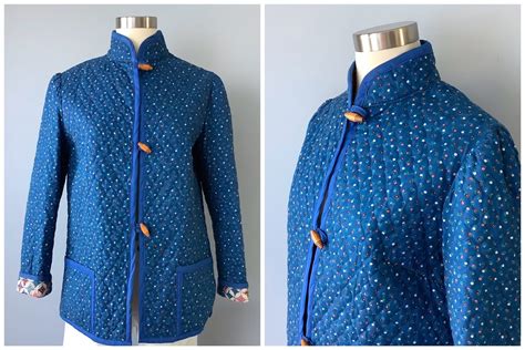 1980s Vintage Ditzy Floral Quilted Jacket Blue Calico Etsy Quilted