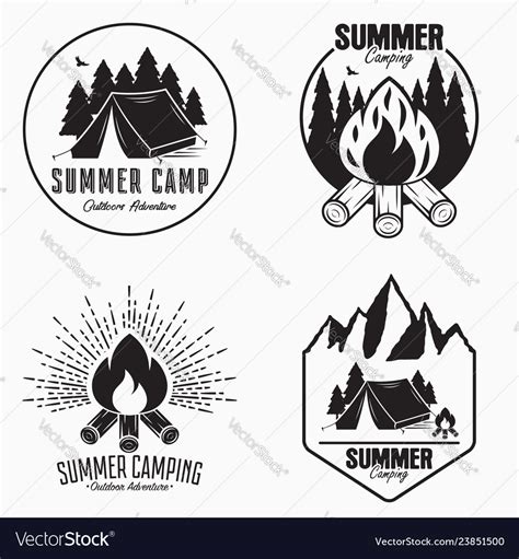 vintage summer camp logo set camping badges vector image