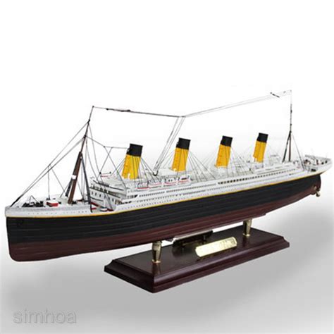 Rms Titanic Model 1350 Scale With Custom Wood Base And Interior Light