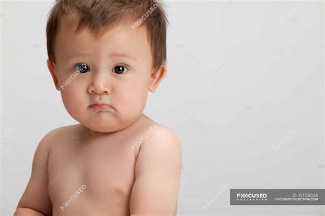 Studio Shot Of A Frowning Chinese Baby Boy — China Asia Stock Photo