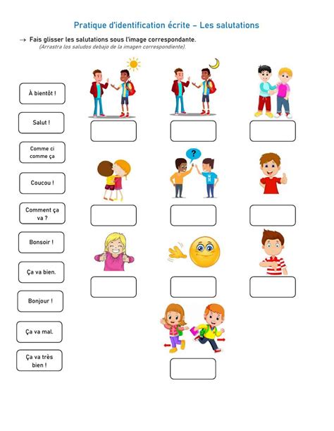 Les Salutations Identification écrite Worksheet French Teaching