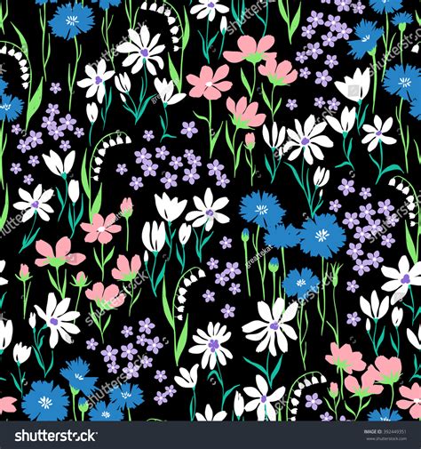 Vector Seamless Cute Hand Drawn Ditsy Flower Pattern Spring Summer