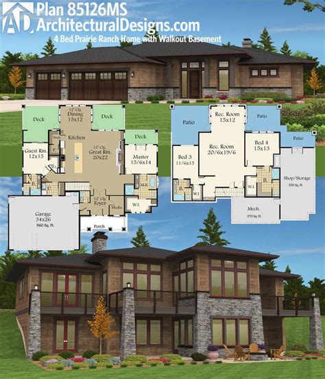 Basements are the most minimal livable story and is typically completely or in part subterranean level. Plan 85126MS: Prairie Ranch Home with Walkout Basement ...