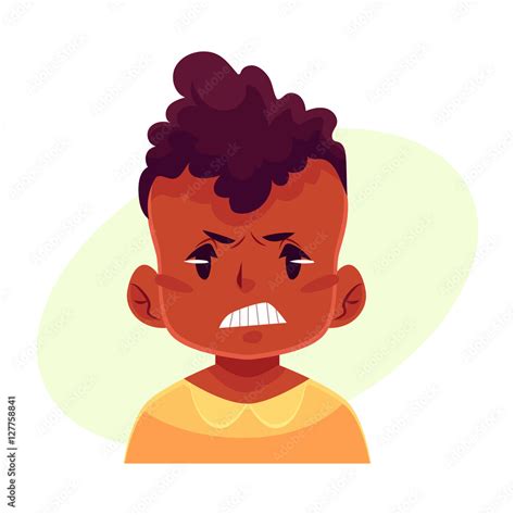 Little Boy Face Angry Facial Expression Cartoon Vector Illustrations