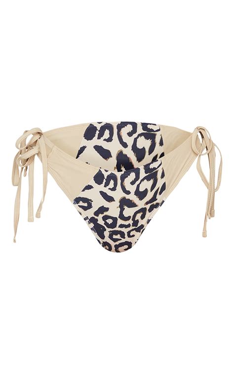 nude leopard double tie side bikini bottoms prettylittlething