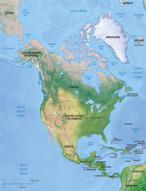 8 Vector Continent Maps With Relief North America Map North America