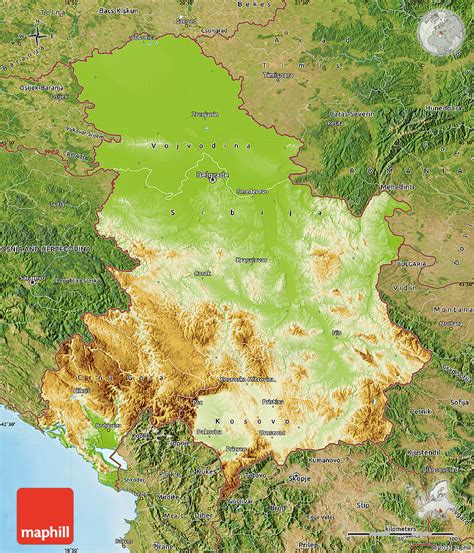 Physical Map Of Serbia And Montenegro Satellite Outside Shaded Relief Sea