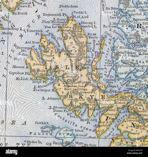 Original Old Map Of Isle Of Skye From 1884 Geography Textbook Stock