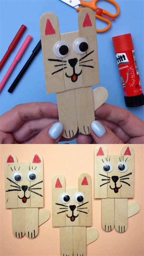 Popsicle Stick Kitty Craft in 2020 | Preschool crafts, Popsicle stick art, Popsicle stick crafts ...