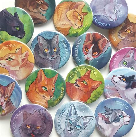Warrior Cats Pin Back Badges 5 Pins Of Your Choice Etsy Warrior Cat