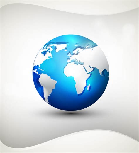 Shiny Globe Icon Blue Colorful Shadows And White Map Vector