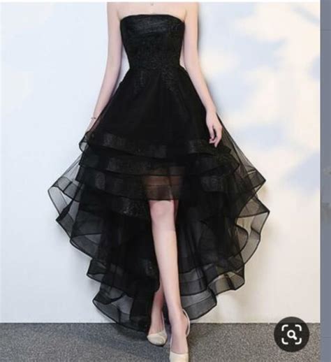 Black Ball Gown Tulle Prom Dresses Strapless Lace Bodice Evening Formal